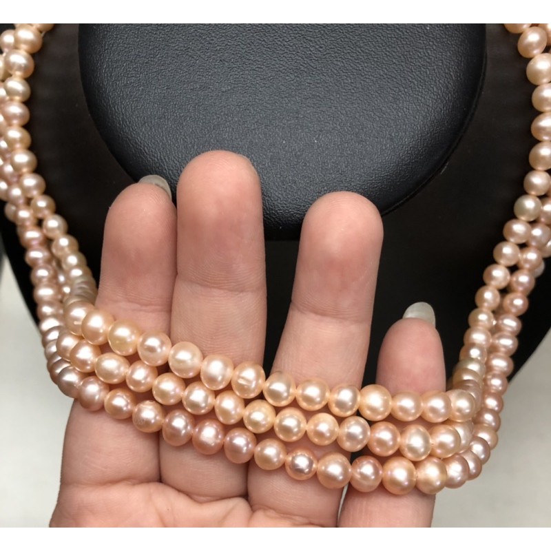 Chuỗi hạt hồng cam đeo cổ 3 tầng quý phái