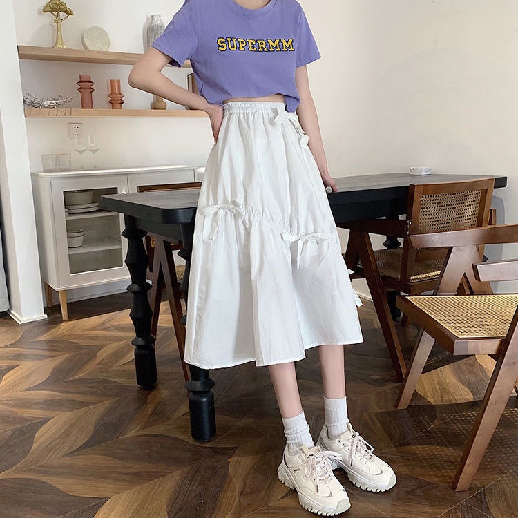 Chân Váy Chữ A Lưng Cao Phối Nơ Phong Cách Nhật Bản 2022