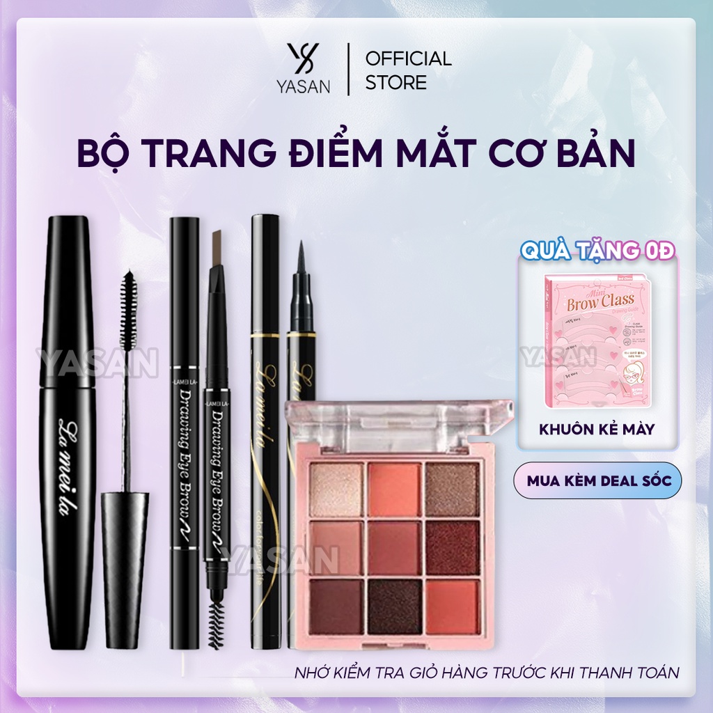 Bộ trang điểm mắt 4 món cơ bản Phấn mắt, kẻ mày, kẻ mắt, mascara makeup tự nhiên Yasan