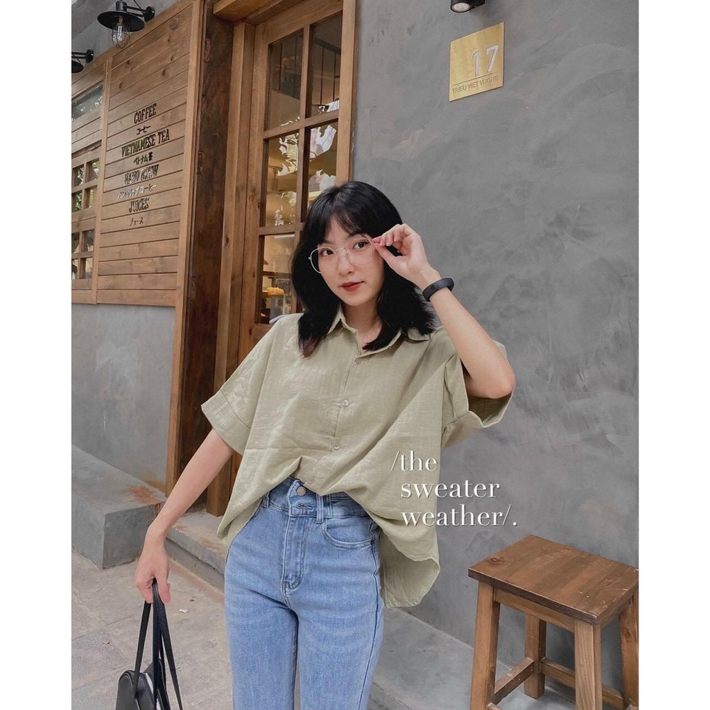 Áo sơ mi basic trắng/xanh/cam cực tôn da, somi cổ bẻ, xẻ tà, xẻ lưng