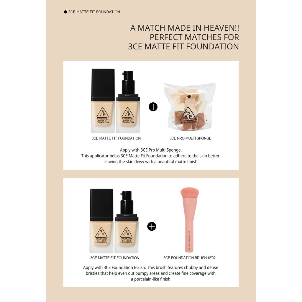 Kem Nền 3CE MATTE FIT FOUNDATION