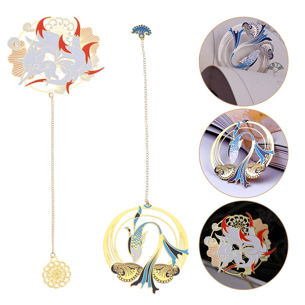 PISTA Thẻ Đánh Dấu Trang Sách Bằng Đồng Thau Hình Cá Koi Phối Tua Rua Kim Loại