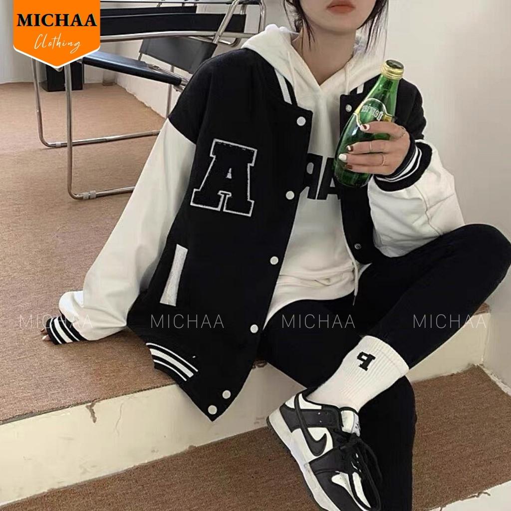 Áo Khoác Bomber Dù THÊU CHỮ A Nam Nữ Ulzzang Unisex Kiểu Bóng Chày Form Rộng 2 Lớp - MICHAA