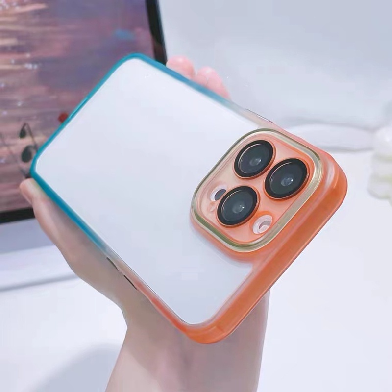 Ốp Điện Thoại Acrylic Màu Gradient Sang Trọng Có Kính Cường Lực Bảo Vệ Camera Cho iPhone 13 Pro max 12 Pro max 11 Pro max
