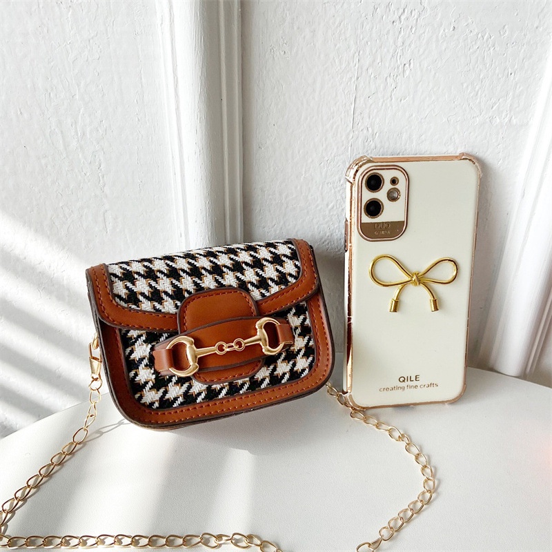 Túi đeo chéo trẻ em - Túi vải phối da cực xinh cho bé gái Dây xích khóa bấm tiện lợi phong cách Hàn Quốc TDXV