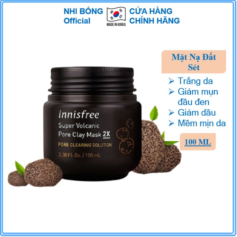 Mặt nạ đất sét - Mặt nạ Innisfree Super Volcanic Pore Clay Mask 2X Hàn Quốc 100ml [ Cam Kết Chính Hãng Hàn Quốc ]