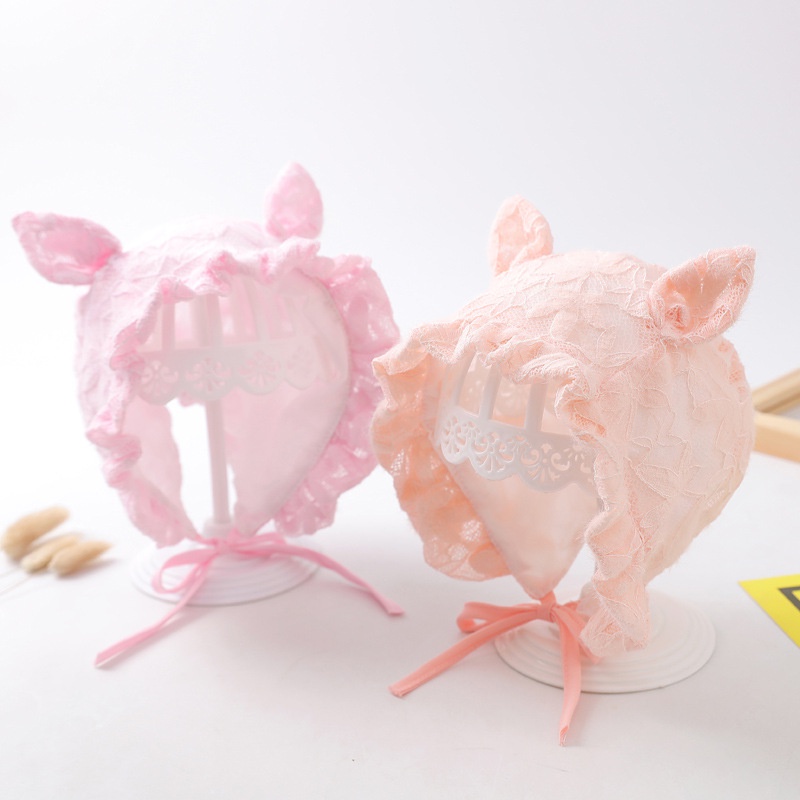 Mũ bé gái bằng vải cotton phối ren bèo mềm mại dễ thương
