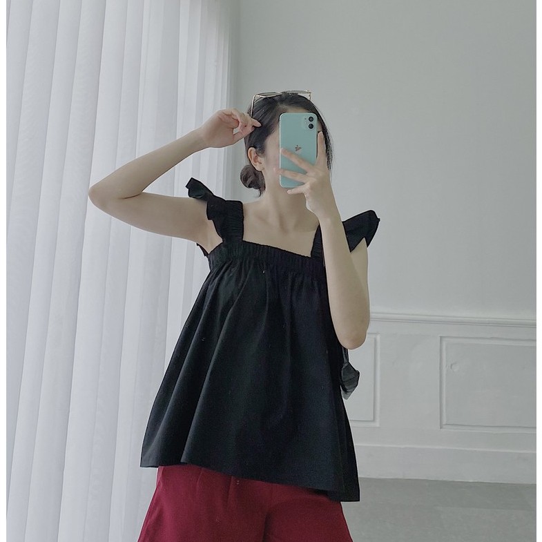 YU CHERRY | Áo hai dây nữ thun vai Ruffle Flying Top YA370