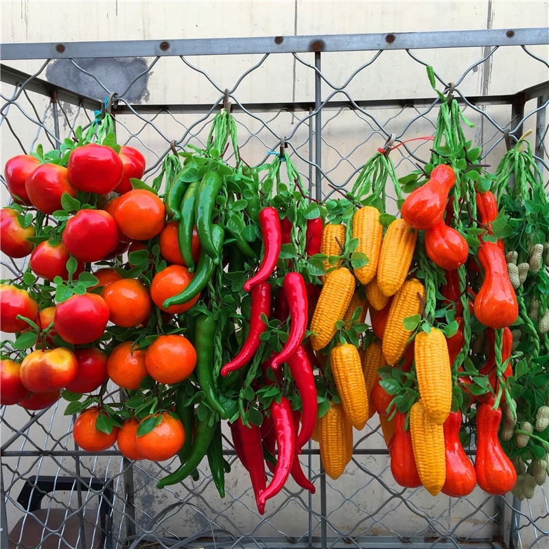 Dây hành tỏi, ớt - dây củ quả, ngô, khoai lang, táo...giả như thật trang trí