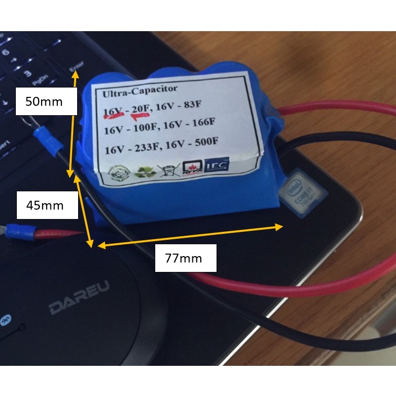 Ắc quy xe máy Siêu tụ 16V 20F + Pin Lithium LifePO4 12.8V 6Ah 12Ah 18Ah 24Ah bảo hành 2 năm, sử dụng > 5 năm