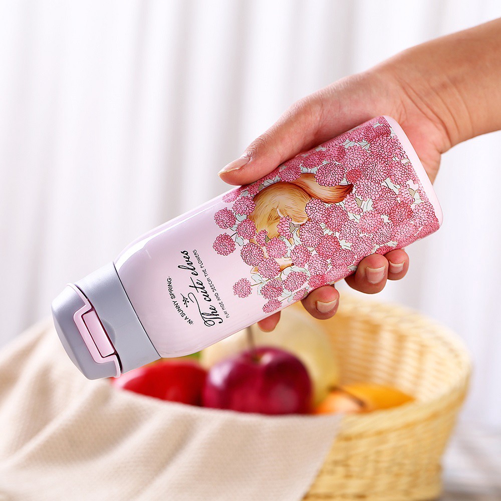 Bình giữ nhiệt ONEISALL bằng thép không gỉ có nắp đậy và ống hút chống gỉ nhỏ gọn kèm dây đeo 350ml | BigBuy360 - bigbuy360.vn