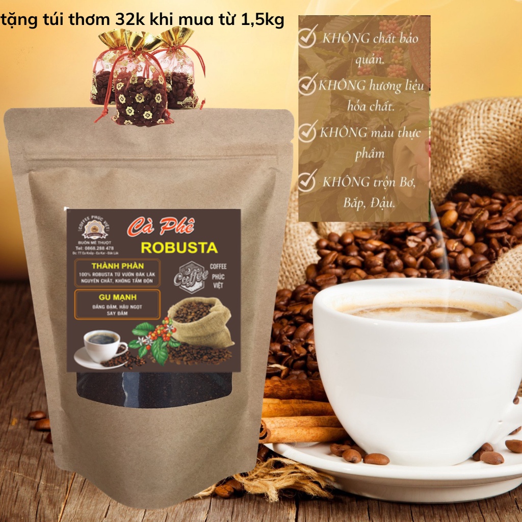 Cà phê Robusta nguyên chất - Cafe chế biến Honey - Cafe mộc gói 500G