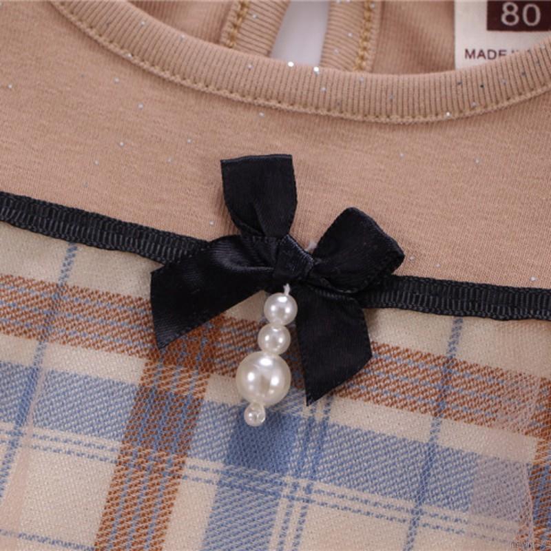 Váy thời trang tay dài họa tiết sọc ca rô đáng yêu cho bé gái