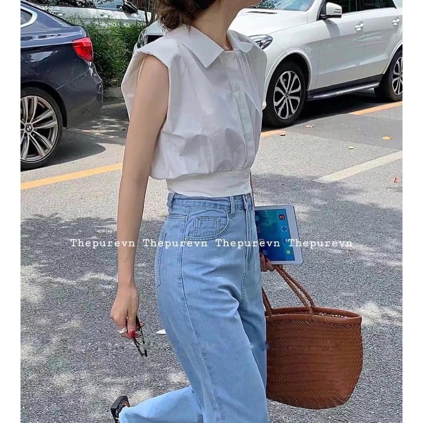 [Mã FAMARAL1 giảm 10K đơn 50K] ÁO SƠ MI GU TAY LIỀN DÁNG CROP