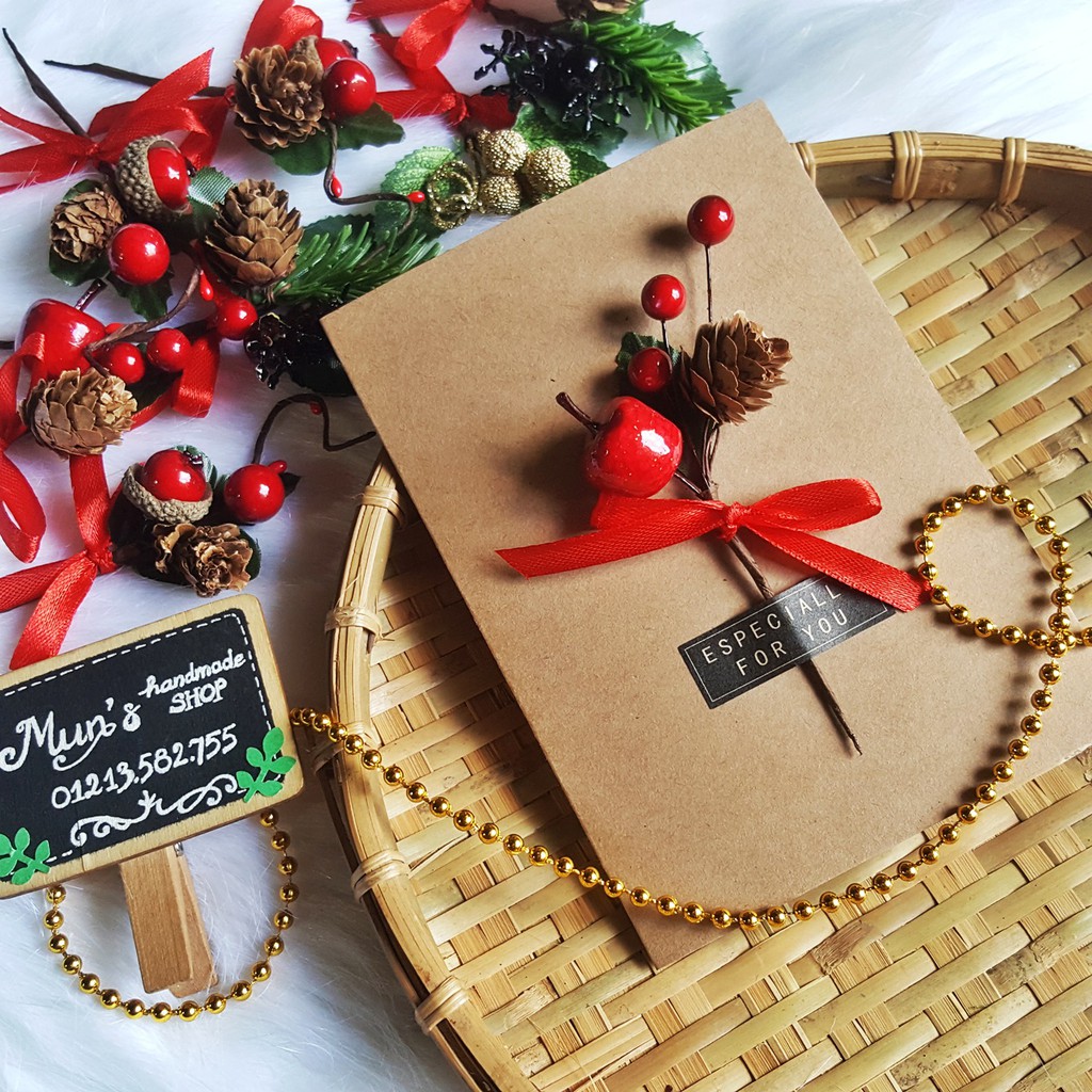 Thiệp cành thông Giáng Sinh giấy kraft - Thiệp noel handmade 5 mẫu