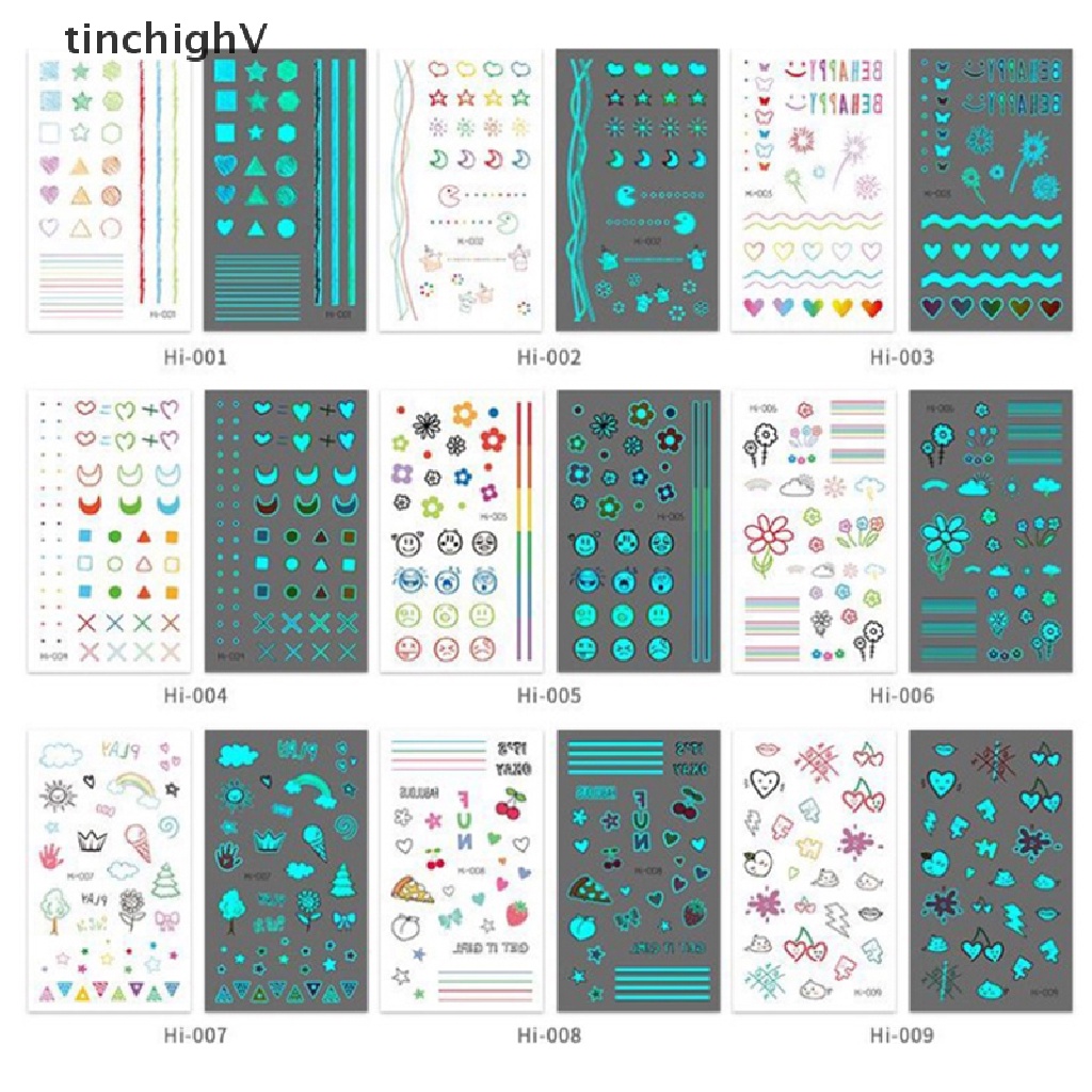 Bộ 10 Tấm Hình Xăm Dán Cổ Tạm Thời Họa Tiết Dạ Quang Độc Đáo