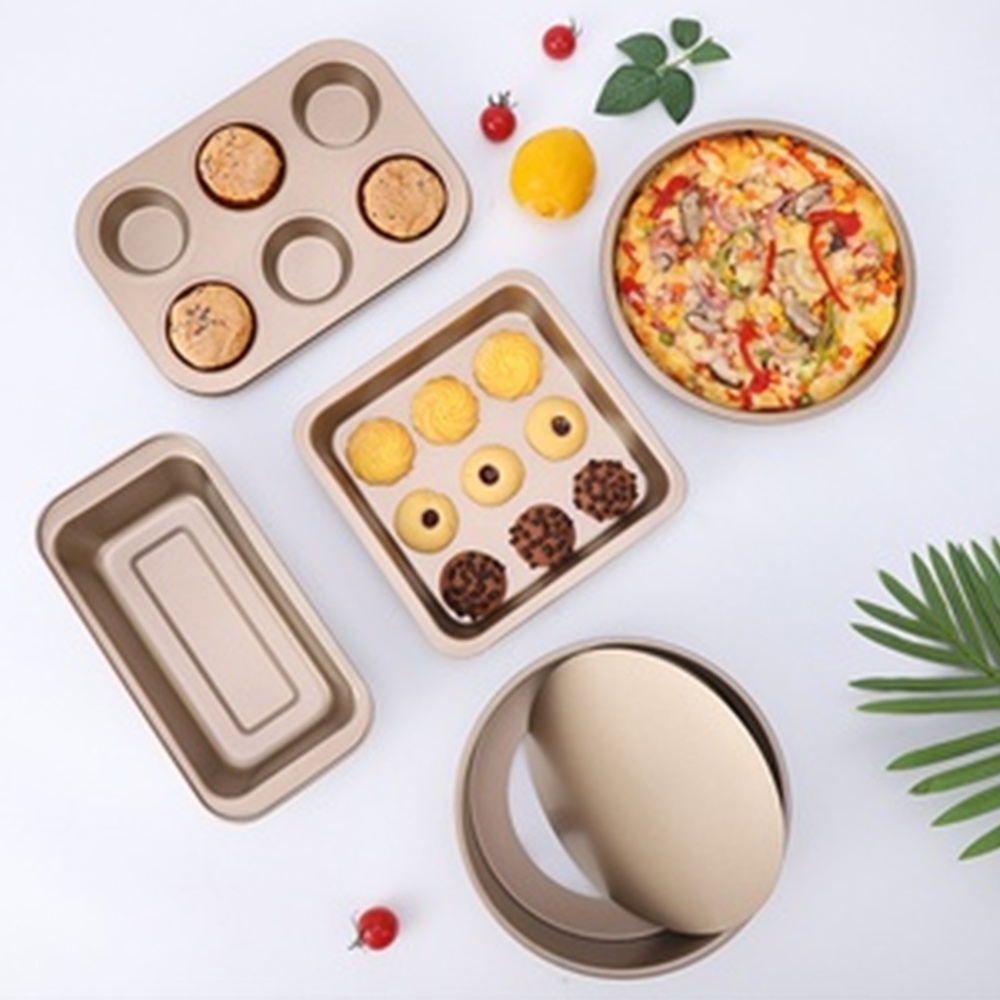 Khuôn làm bánh cao cấp chống dính SET 5 chiếc, khuôn nướng bánh cupcake, pizza, bánh mì bằng thép carbon an toàn