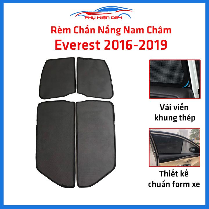 Bộ 4 rèm chắn nắng nam châm Everest 2016-2017-2018-2019 khung cố định chống tia UV