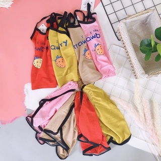 Bộ cho bé gái mẫu áo dây cho bé gái chất liệu đũi họa tiết Trái Dâu vải mát mịn