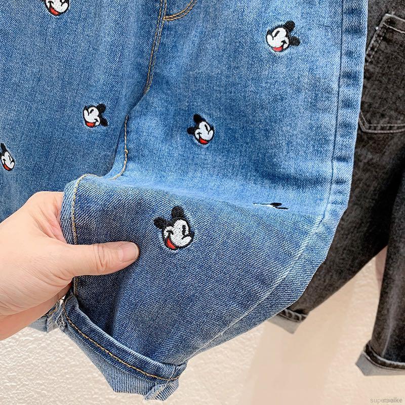 Quần Jeans Dài In Hình Chuột Mickey Cho Bé Gái Từ 1-8 Tuổi