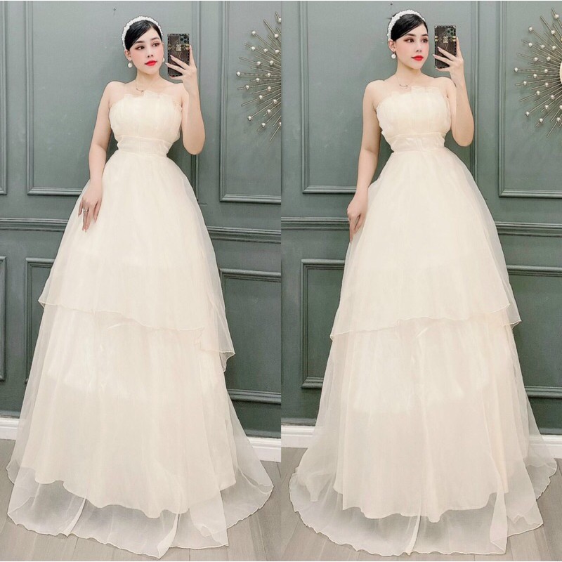 đầm maxi cúp ngực xếp 2 tầng