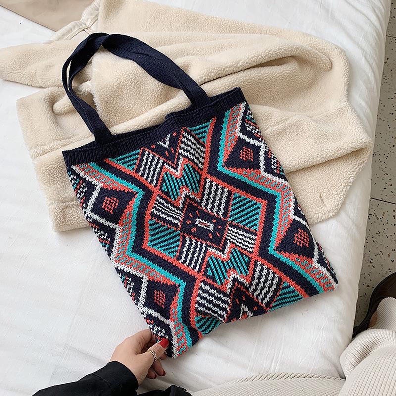 【Freight free】Lazy style women's Joker bag vintage openwork knit bag cross body bag woven bag shopping bag