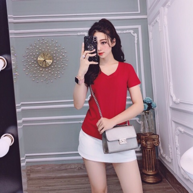 ÁO THUN THÁI NỮ CỔ TIM NGẮN TAY