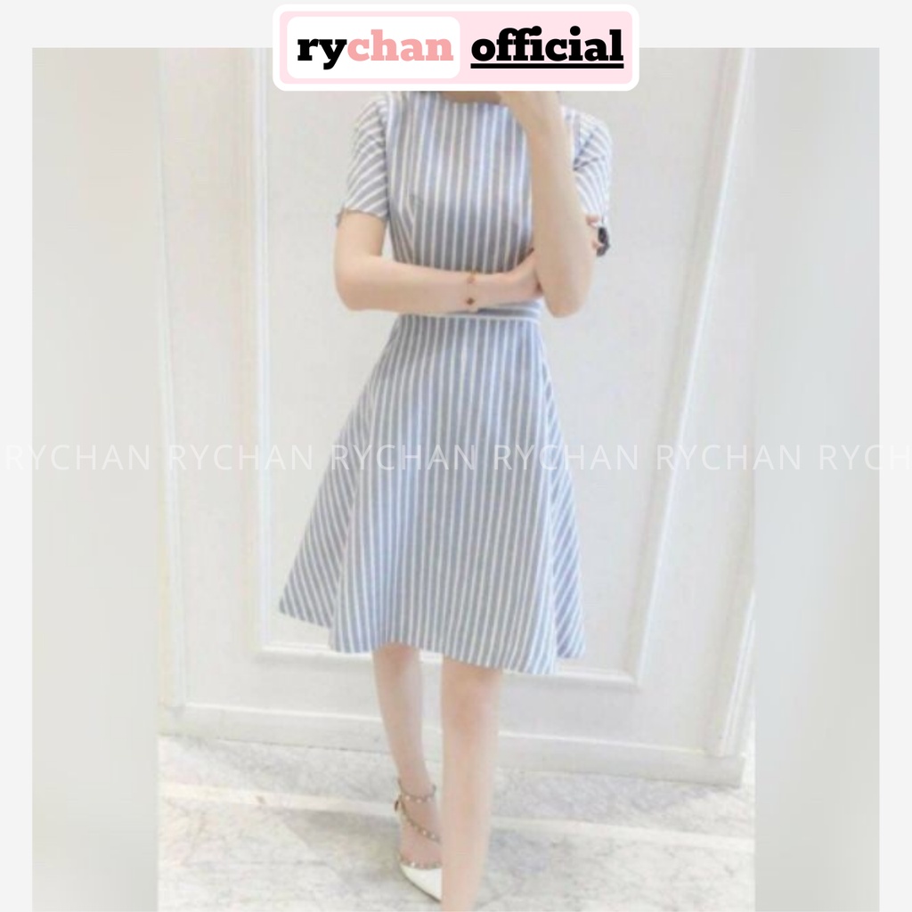 [ẢNH THẬT CUỐI] DX647 - Đầm Xòe Sọc Tay Lỡ Đơn Giản