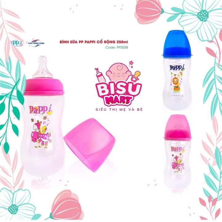 Bình Sữa cổ rộng Pappi nhựa PP 250ml - 330ml Thailand BPA FREE