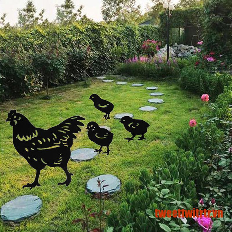 TRTR 4Pcs Chicken Yard Art Outdoor Garden Backyard Lawn Stakes Acrylic Hen Yard