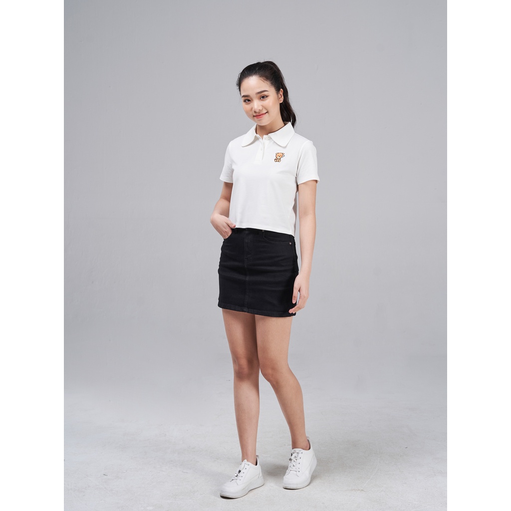 Áo polo nữ croptop YODY thêu ngực gấu vải mắt chim mềm mịn - APN5256