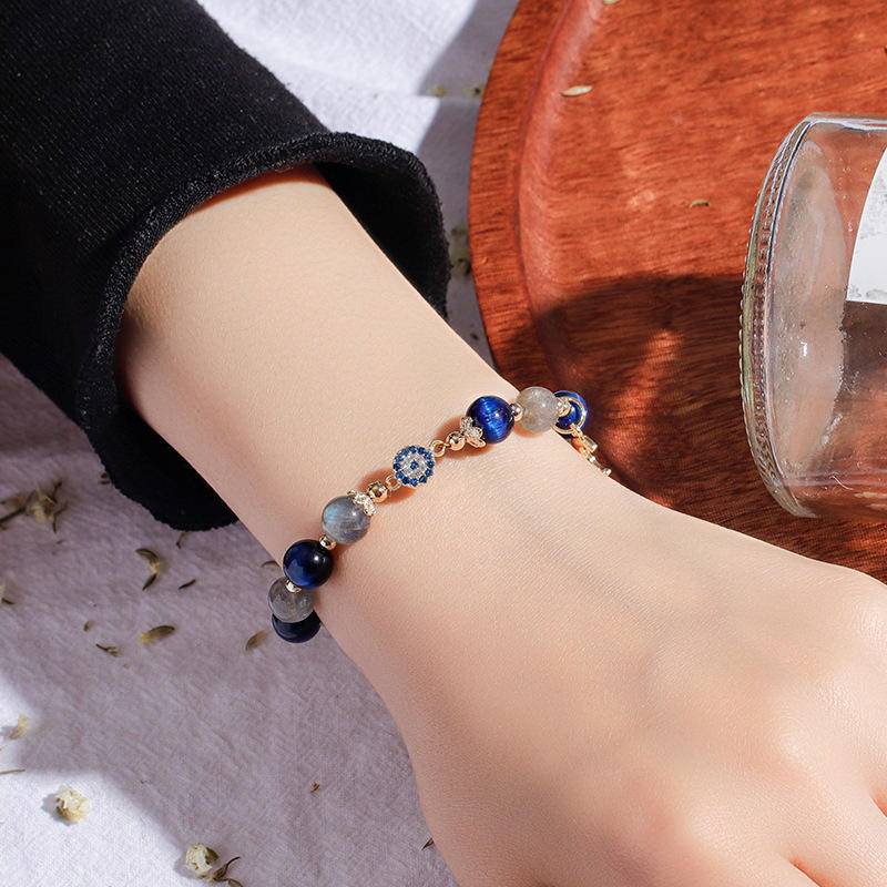 Vòng Tay Dây Bện Đính Đá Pha Lê Xám Mặt Trăng Kyanite Thiết Kế Mắt Quỷ Chính Hãng Làm Quà Tặng Cho Bạn Gái/Bạn Gái
