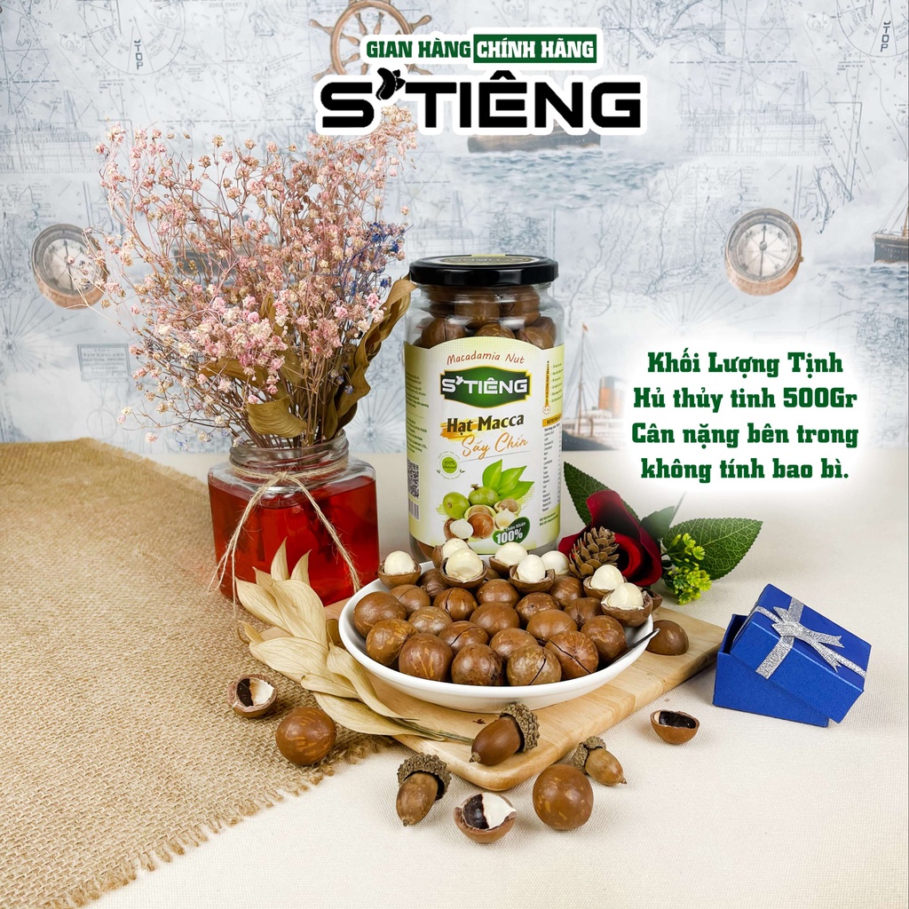 500Gr Hạt MACCA Sấy Chín Nứt Vỏ STIENG, Giòn Ngon Chuẩn Vị Hủ Thủy Tinh