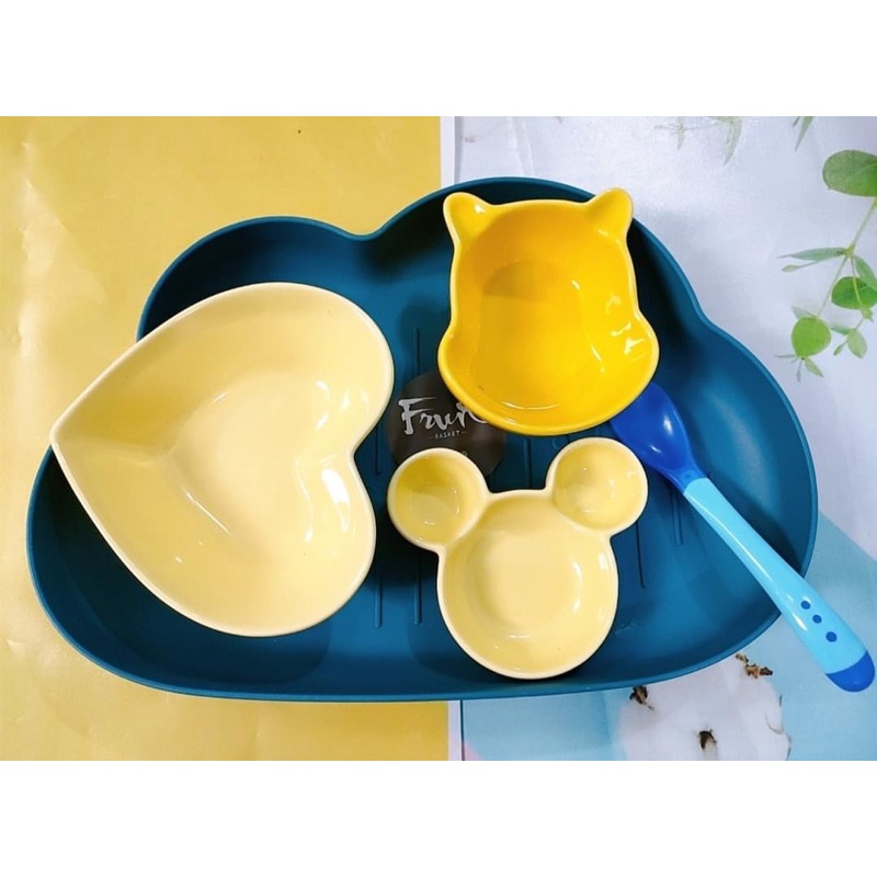 [ Được chọn mẫu] Set combo bát sứ ăn dặm cho bé kèm khay và thìa hình xinh yêu bằng sứ cao cấp chịu nhiệt