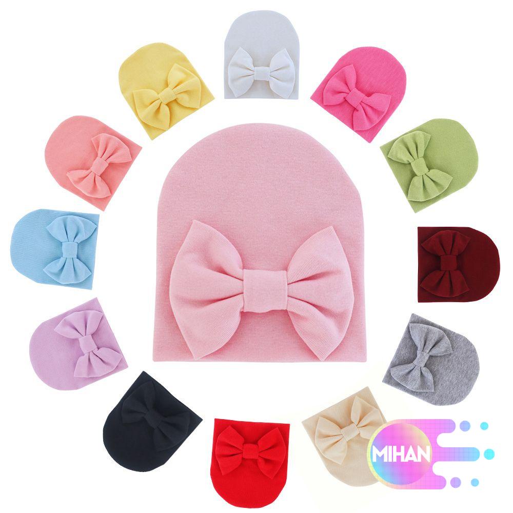 Mũ trùm đầu thắt nơ chất liệu cotton mềm mại cho bé MIHAN1