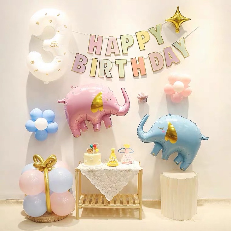Set trang trí sinh nhật cho bé trai, trang trí sinh nhật cho bé gái chủ đề Voi xinh mới nhất