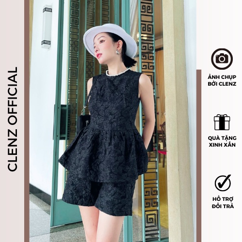 Set áo peplum + quần ngắn dạo phố thanh lịch, ôm eo tôn dáng trẻ trung - SET03, đen
