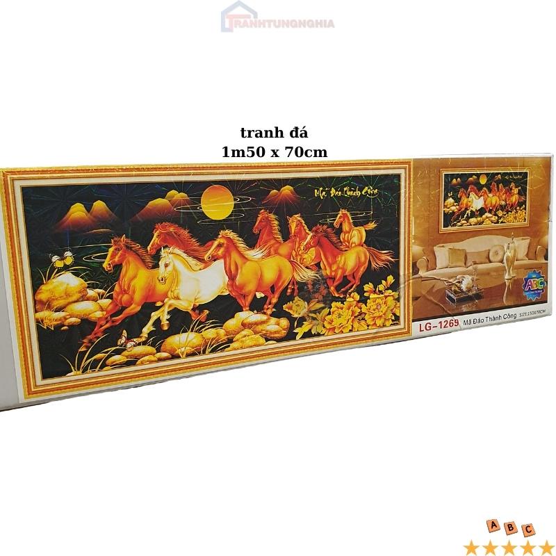 Tranh đính đá, tranh thêu chữ thập mã đáo thành công nền đen