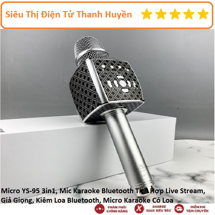 Micro Hàng Cao Cấp Micro YS-95 3in1, Tích Hợp Live Stream, Giả Giọng, Kiêm Loa Bluetooth, Micro Karaoke Có Loa