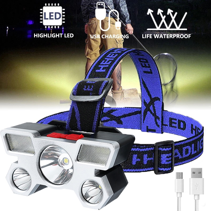 Đèn Pin Đeo Đầu 5 Bóng LED Có Thể Sạc Lại Dùng Khi Đi Săn/Câu Cá/Đạp Xe/Câu Cá/Đạp Xe Ngoài Trời