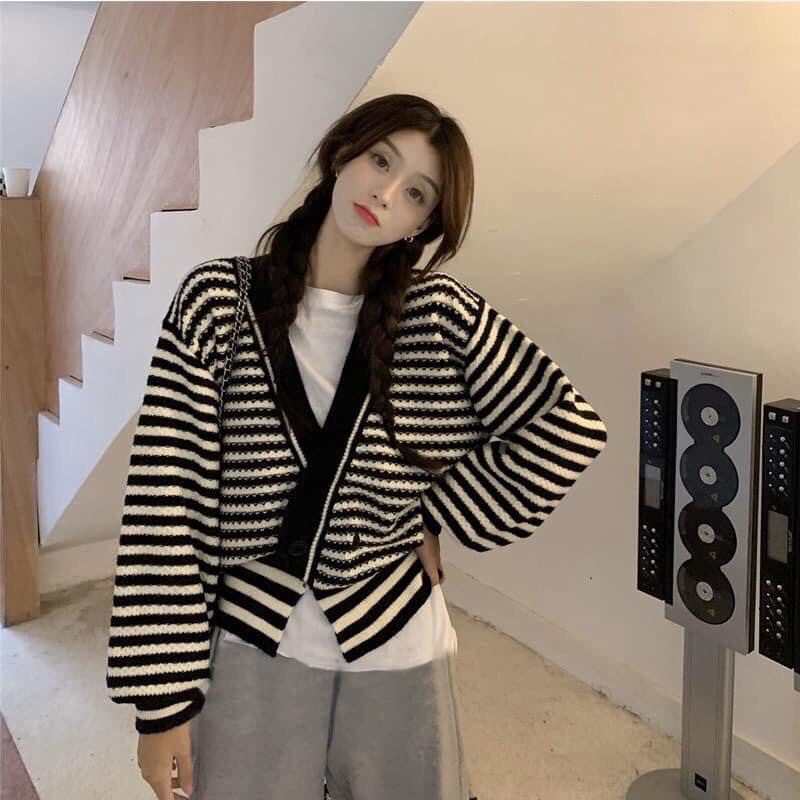 Áo khoác cardigan dệt kim cổ chữ V thiết kế thời trang nữ mới nhất 2021 phong cách Retro✨✨
