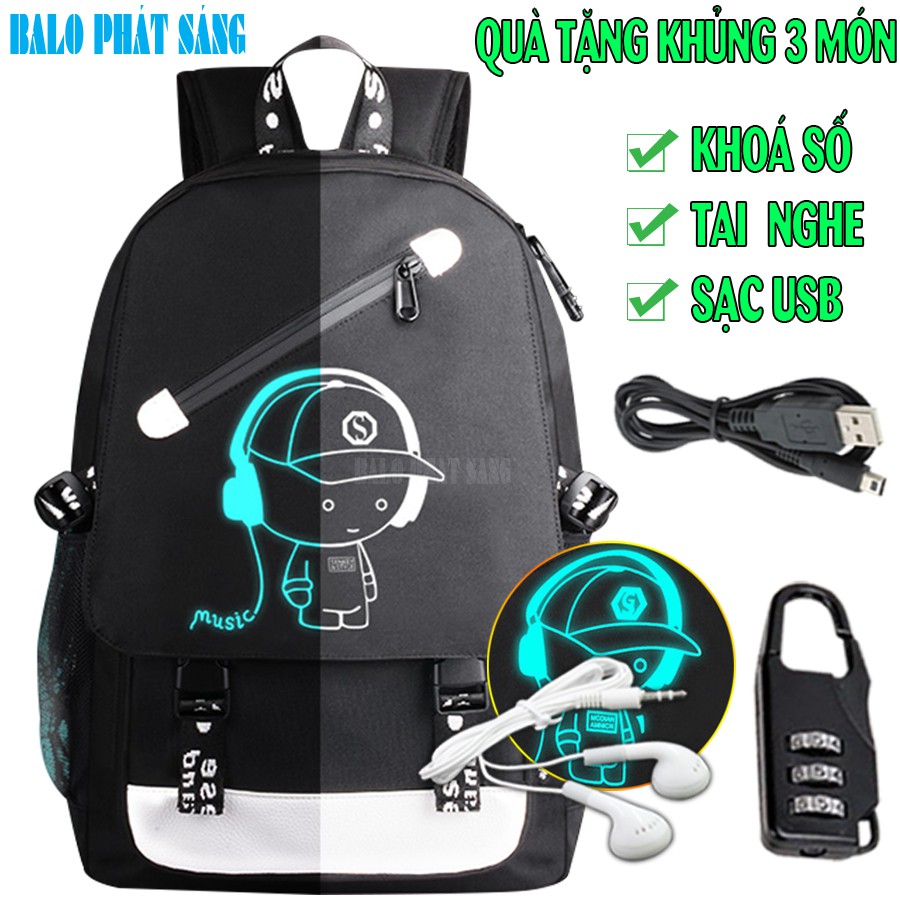 Balo nam nữ đi học thời trang phát sáng QUÀ TẶNG KHỦNG (Cáp USB+Khóa số+Tainghe) - Cặp đi học HOT nhất 2021