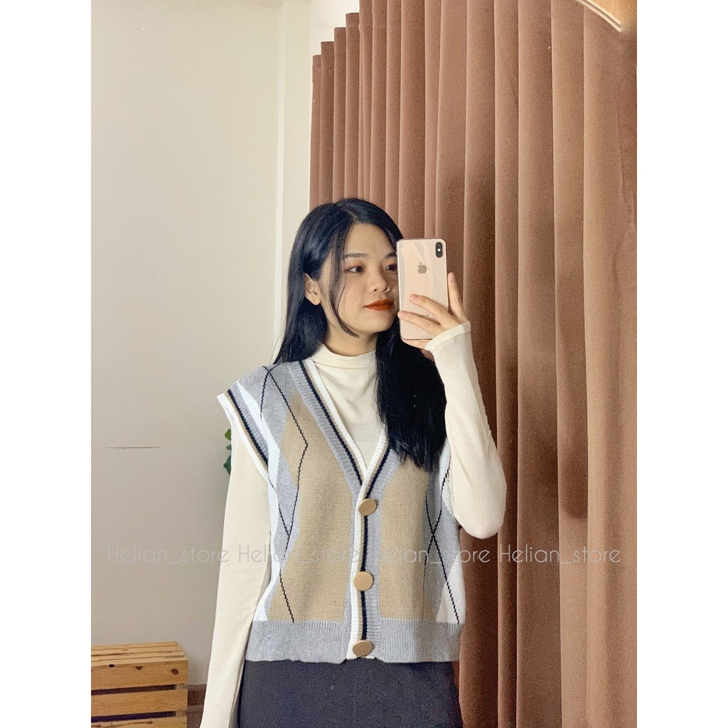 Áo gile len 3 khuy cài