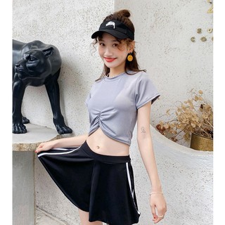 Đồ bơi Bikini kiểu thể thao hai mảnh áo cộc tay và quần đùi váy
