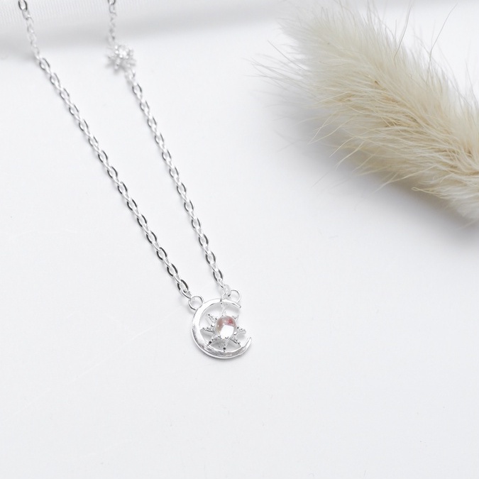 Dây Chuyền Bạc 925 Blue Peach Sun In Moon - Moon Stone DC702