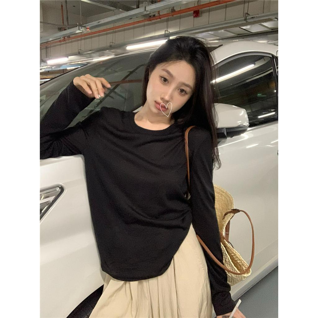 Cocory vn Bộ Áo Thun Tay Dài Cổ Tròn + Quần Ống Rộng Thời Trang Hàn Quốc Dành Cho Nữ