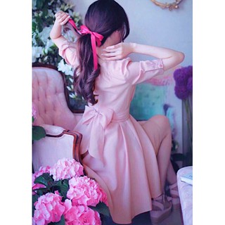 Đầm váy freesize hồng xoè thắt eo
