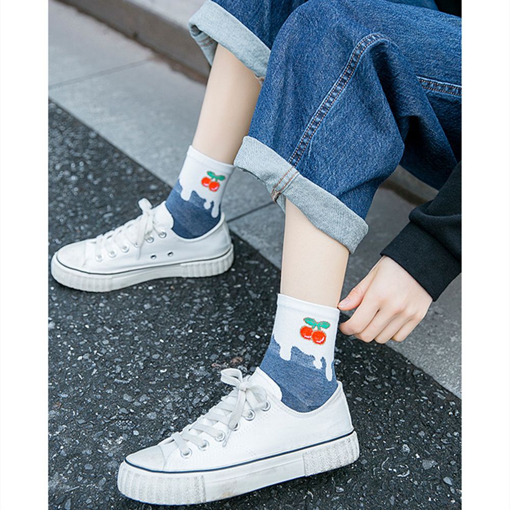 Đôi tất cotton dài in họa tiết hoạt hình nhiều màu sắc phong cách Hàn Quốc