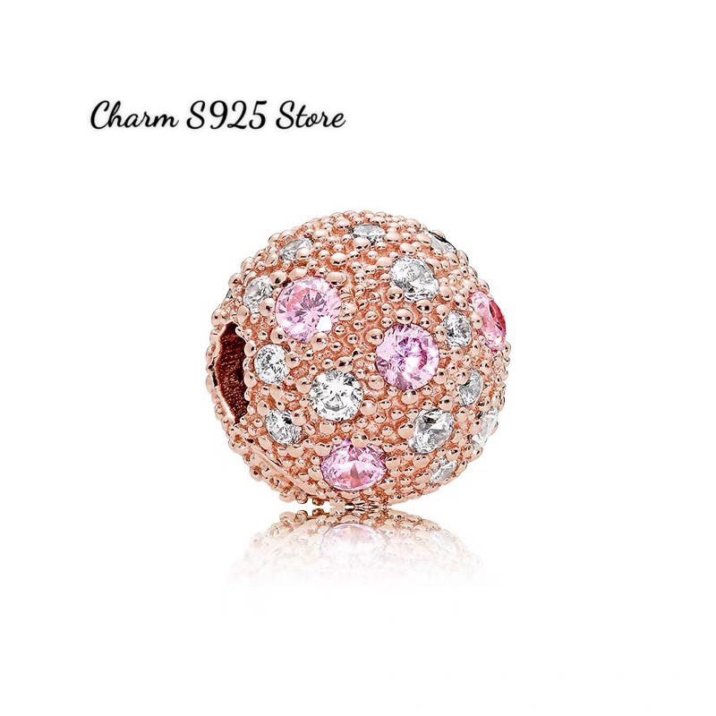 charm pan khoá chặn vàng hồng đính đá trắng hồng bạc s925 cao cấp
