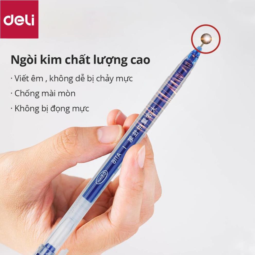 Bút gel nước 0.5mm Deli - viết được 800m - 1 chiếc - Màu đỏ / Xanh / Đen - A116 [Deli]